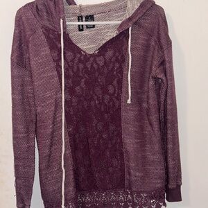 Women's Burgandy Lace Hoodie Top